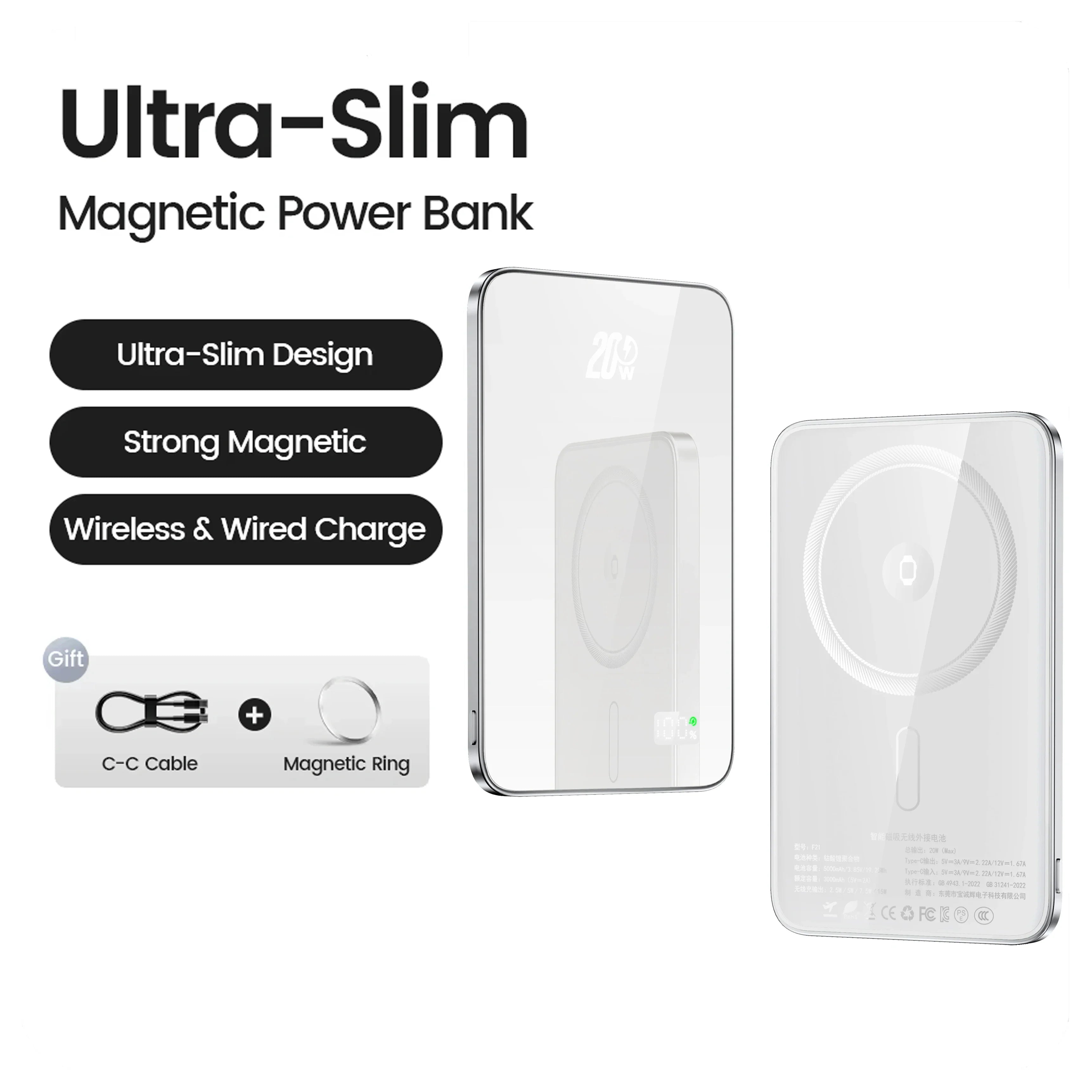 Magnetic 10,000mAh 20W Wireless Power Bank — MagSafe-Compatible Slim USB-C Portable Charger for iPhone, Apple Watch & Samsung