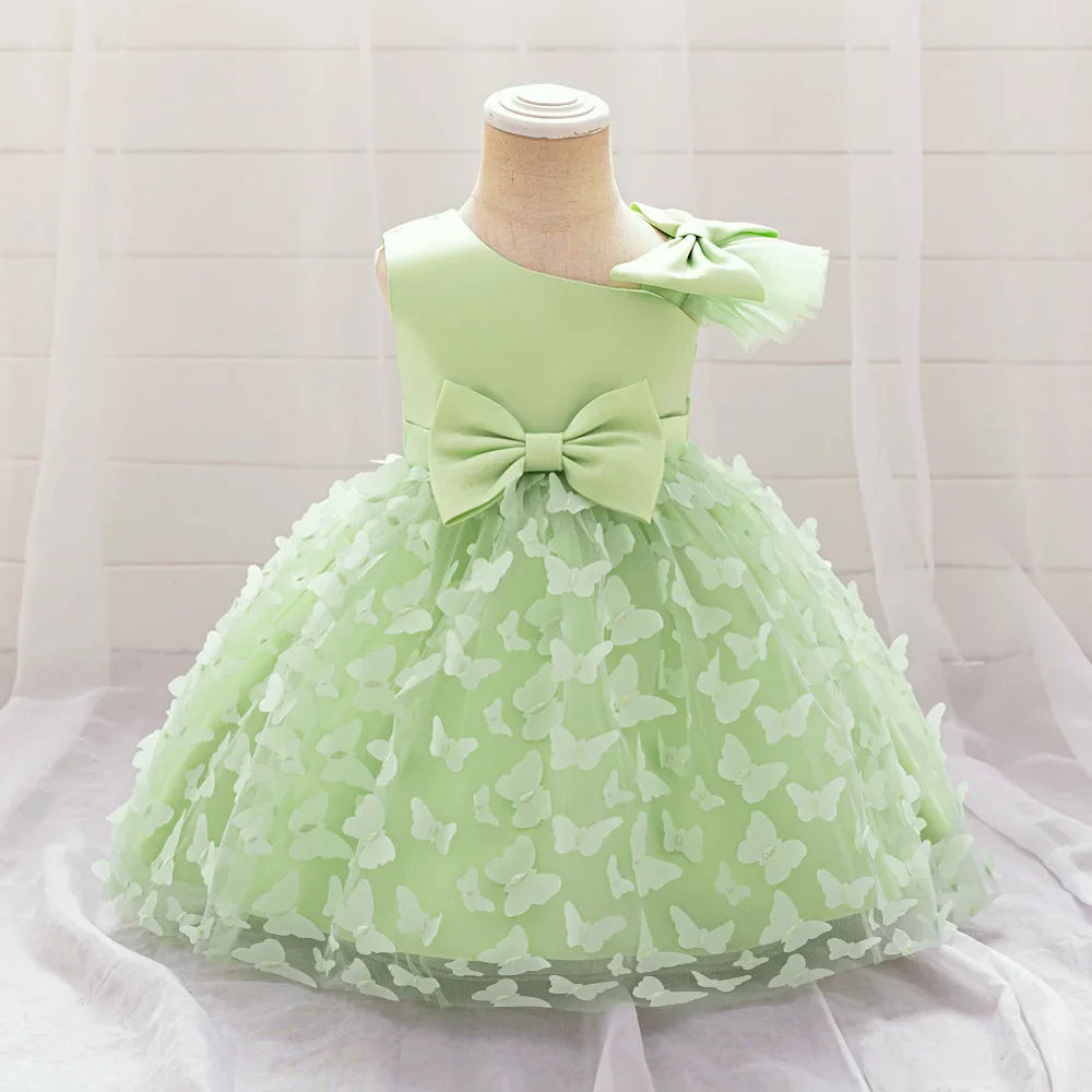 Butterfly Baby Girls White Baptism Party Dress Infant Bow Dresses
