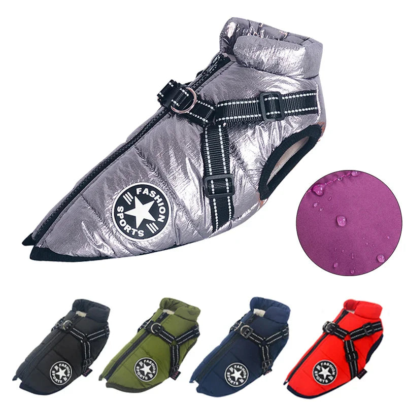 Waterproof Winter Dog Jacket with Built-In Harness, Fleece-Lined & Reflective – Warm Coat for Small to Large Breeds