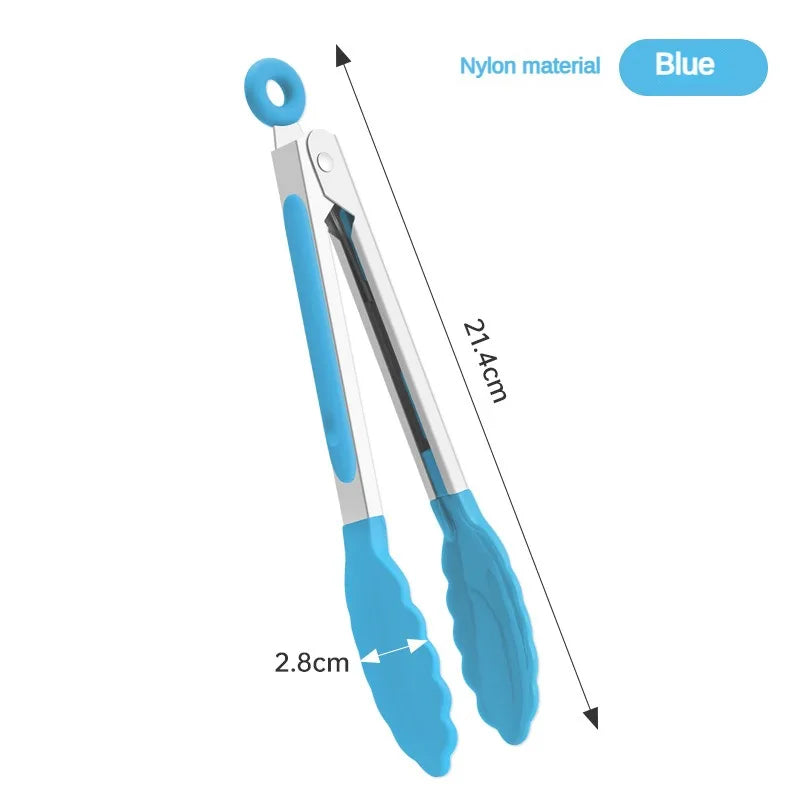Heat-Resistant Nylon & 430 Stainless Steel Food Clip 7-Inch (18 cm) 1-Pack BBQ Bread Tongs