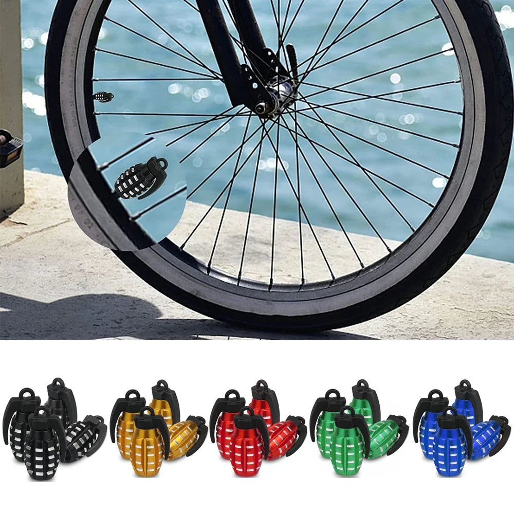 4-Pack Aluminum Tire Valve Caps Rocket Grenade Style Universal Valve Stem Covers for Car Truck Motorcycle Bike