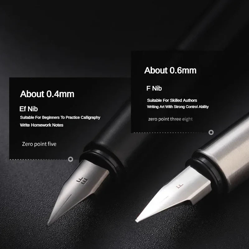 Luxury All-Steel Fountain Pen - Titanium EF/F Nib, 5.5 in (14 cm) Compact Calligraphy & Office Pen