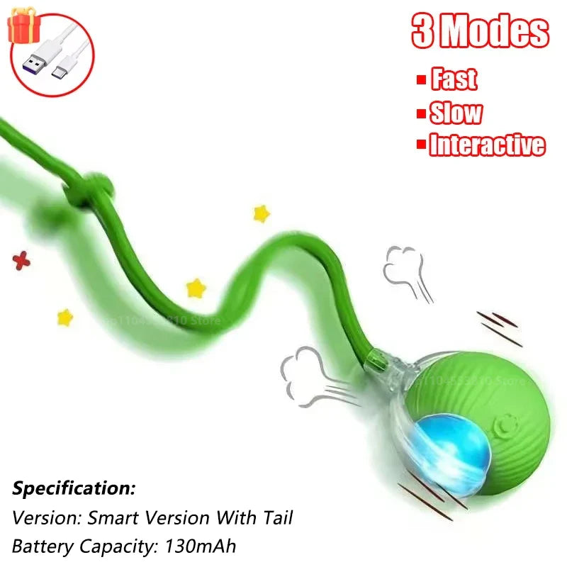Interactive Rechargeable Cat Ball Toy with Faux Fur Tail — Automatic Rolling Smart Pet Ball (USB-C) for Cats & Small Dogs