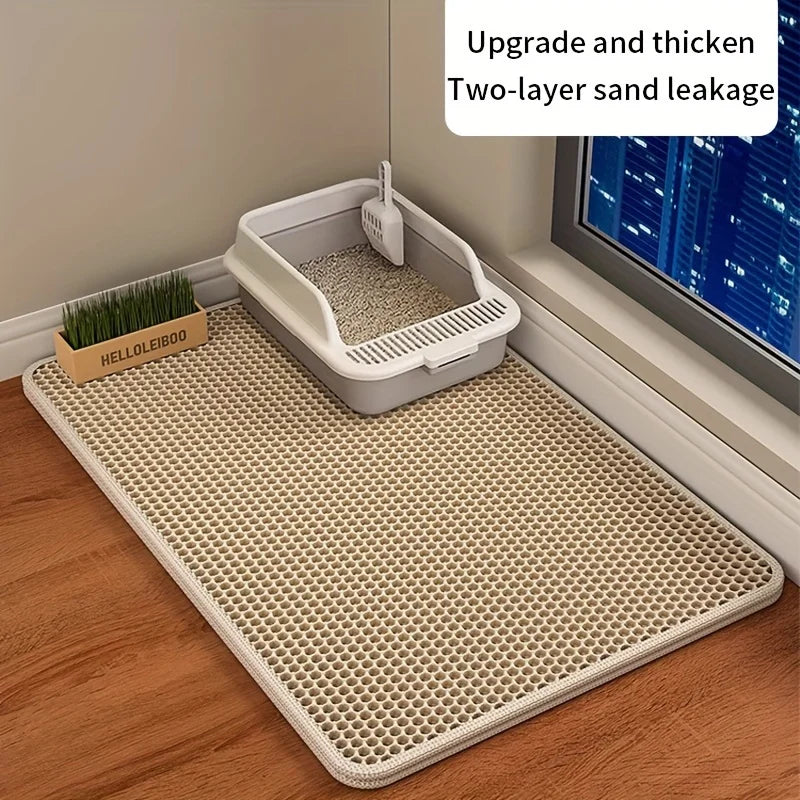 Large Cat Litter Mat – Honeycomb Double-Layer Waterproof EVA Mat for Litter Scatter Control & Easy Cleaning