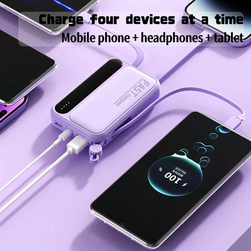 50000mAh Fast Charging Power Bank 120W Portable Charger with Built-In Cables External Battery Pack for Smartphones