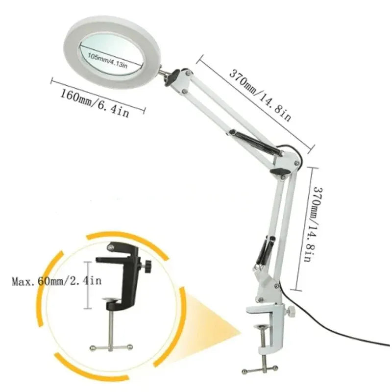 72-LED 4.2-Inch (106 mm) 8X/10X USB Illuminated Magnifying Lamp — 3-Color LED, Adjustable Swing Arm Clamp for Soldering, Repair & Beauty