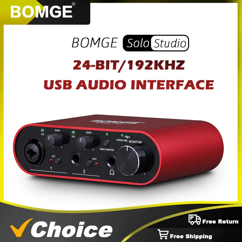 USB Audio Interface 24-bit/192kHz – Professional Sound Card with Headphone Monitor Amplifier for Live Recording
