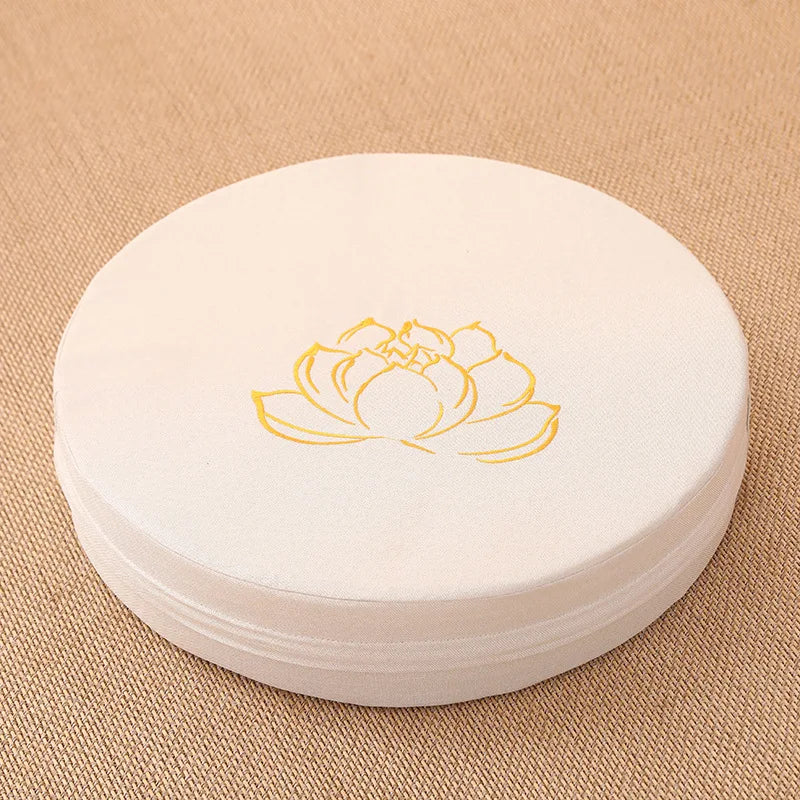 Round Linen Meditation Cushion 40 x 6 cm (16 x 2.4 in) - Firm Lotus Texture Floor Seat Pillow, Removable Washable Cover, Tatami Backrest