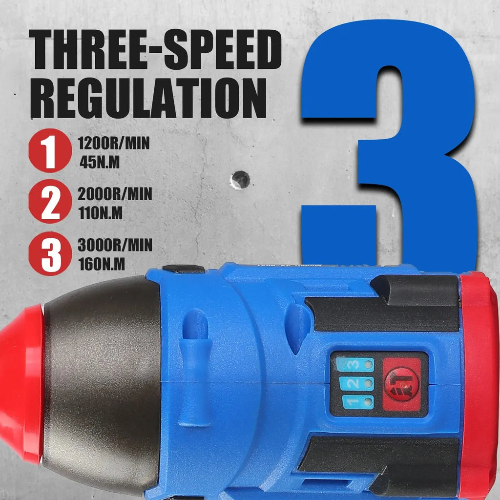 Brushless 16.8V Cordless Electric Screwdriver, 160 Nm Torque Impact Drill, Multi-Function