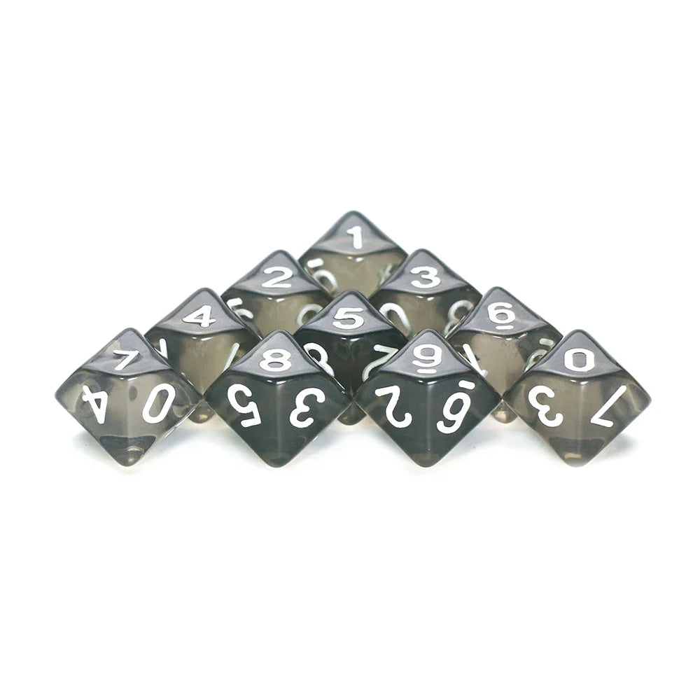 D10 Polyhedral Dice 10-Piece Set for D&D & Tabletop RPGs — Marble & Transparent Styles for Board Games & Parties