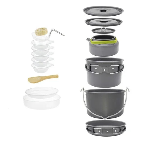 Camping Cookware Set for 1–7 People | Lightweight Portable Pot & Pan with Carrying Bag