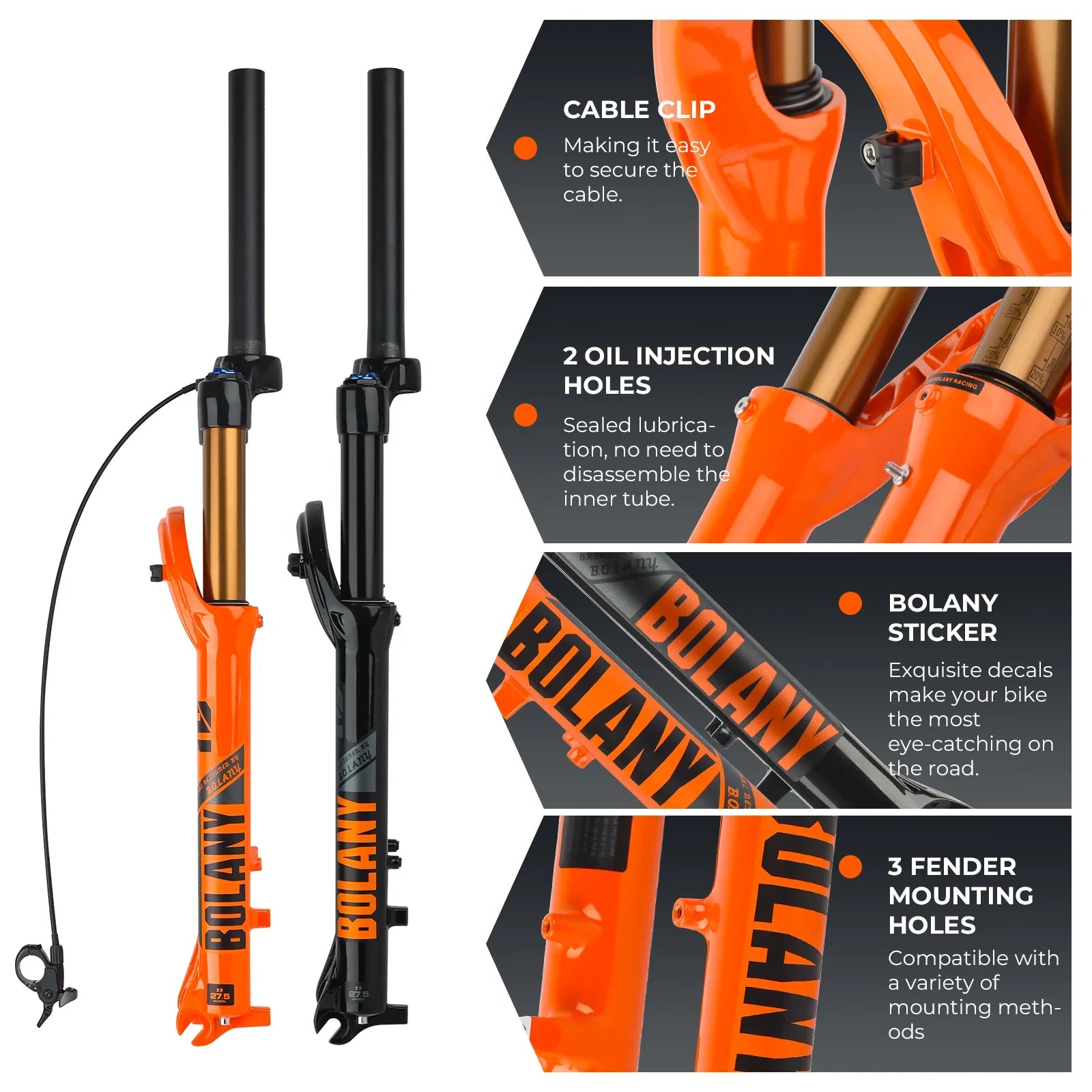 120mm (4.7in) Travel Mountain Bike Air Fork 27.5/29 in, 32mm (1.26in) Stanchion Magnesium Alloy Suspension - Orange