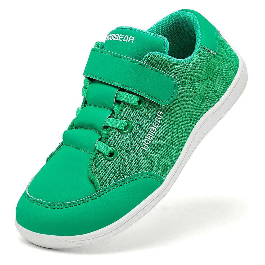 Kids Wide Toe Barefoot Sneakers Minimalist Lightweight Mesh & Faux Leather Hook & Loop Shoes