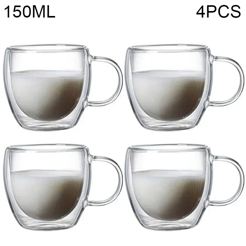 Double Wall Borosilicate Glass Tea Cups 80ml & 150ml, 2–18 Pc Clear Kung Fu Coffee & Milk Mugs