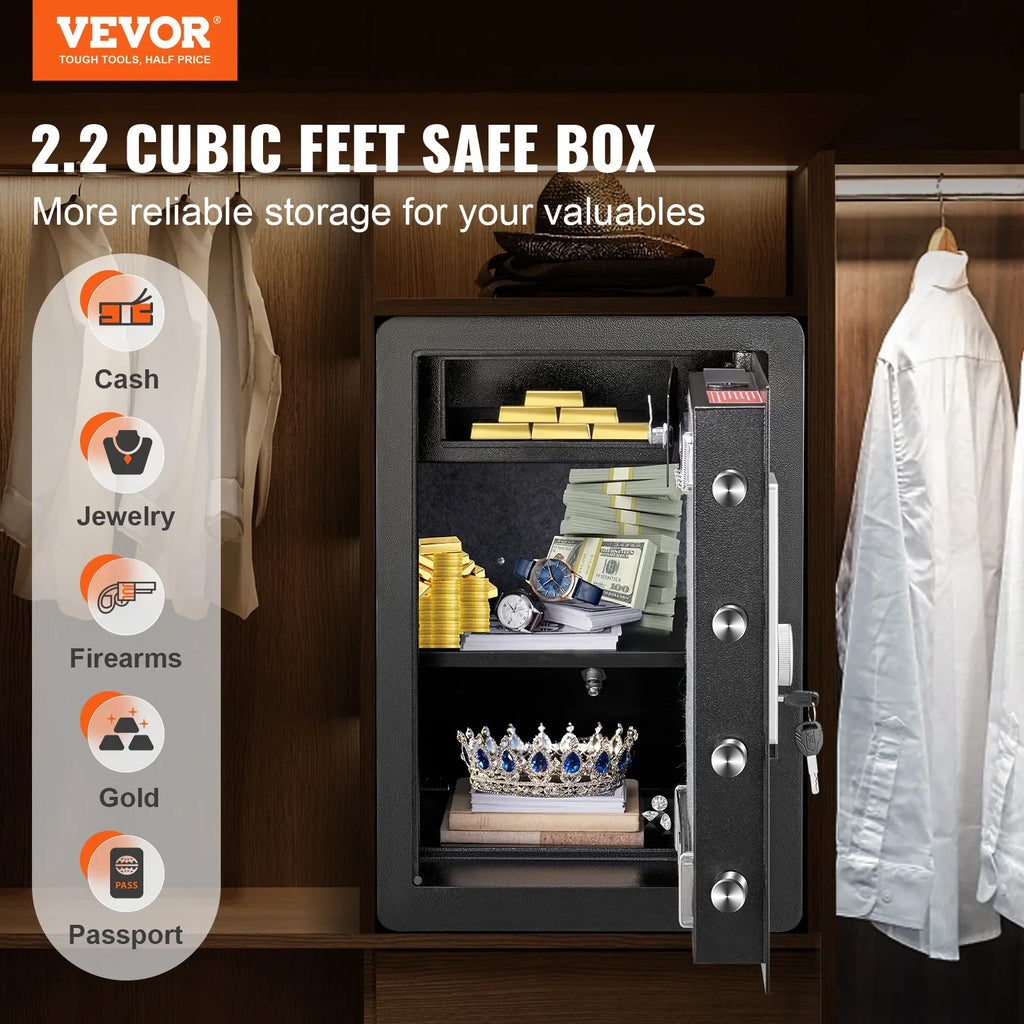 Biometric (Fingerprint) & Digital Safe 2.2 / 1.8 cu ft (62 L / 51 L) Home Security Cabinet with Fireproof Bag