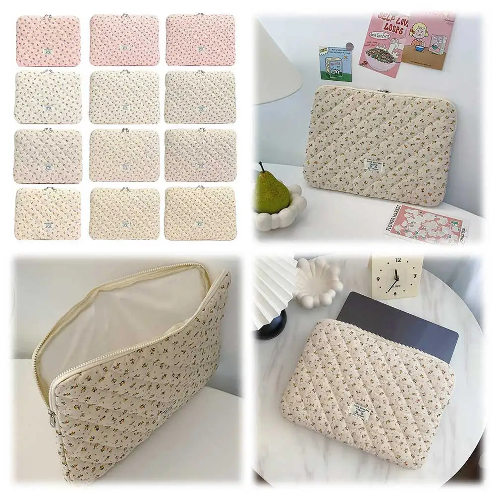 Flower Print Quilted Laptop Sleeve – Padded Laptop & Tablet Case for 11–15 Inch (280–390 mm)