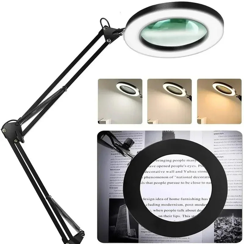 72-LED 8X/10X USB Illuminated Magnifying Lamp — 3-Color Adjustable LED Magnifier with Clamp for Soldering, Crafts, Repair & Skincare