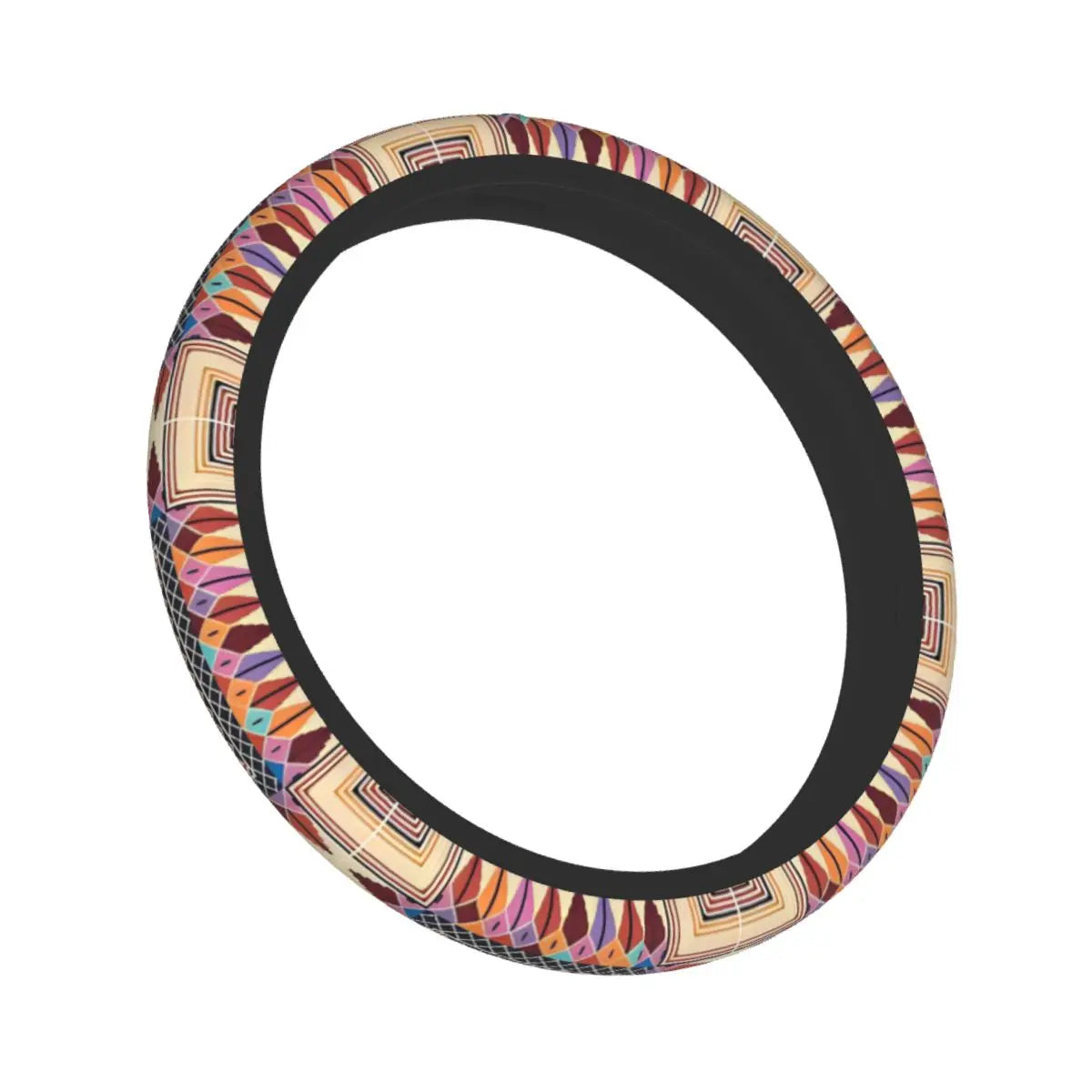Keffiyeh Car Steering Wheel Cover 37–38 cm (14.6–15.0 in) Anti-Slip Faux Leather Colorful Kufiya Pattern
