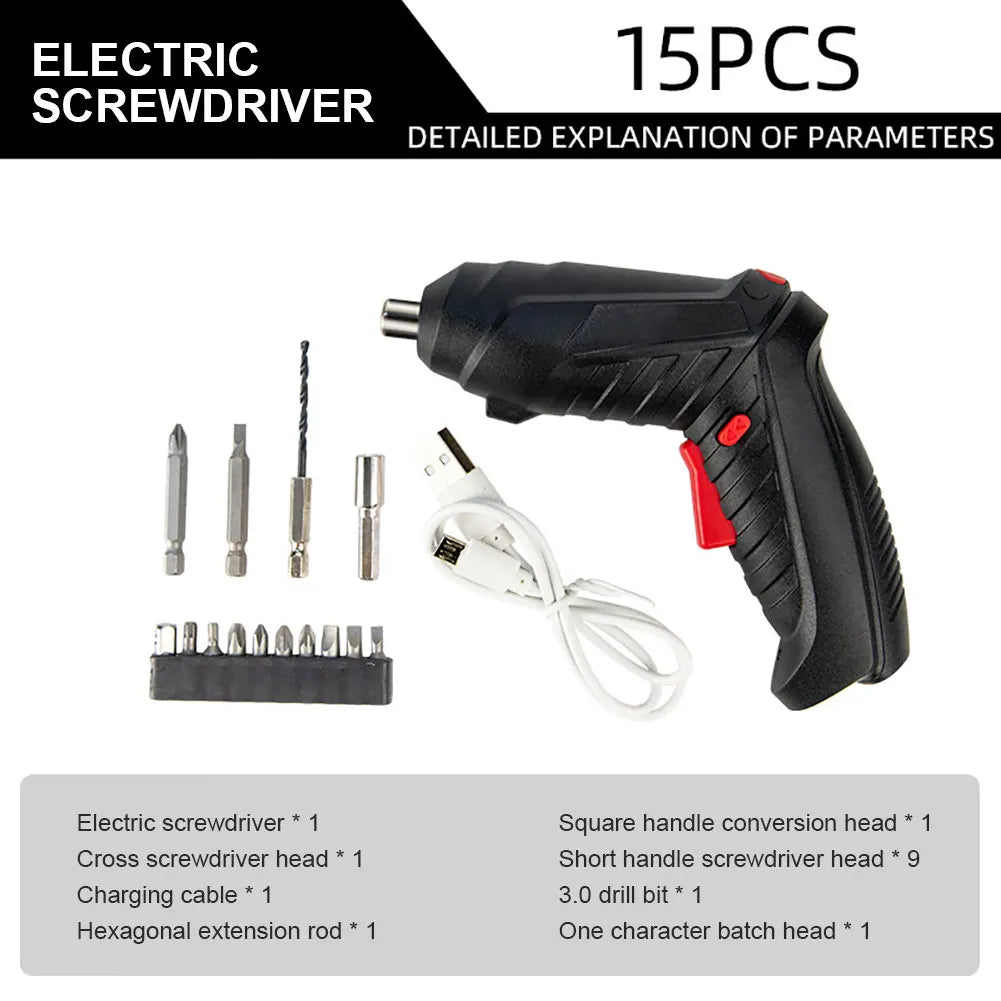 3.6V Rechargeable Cordless Electric Screwdriver Set – 1800mAh USB Mini Power Drill with LED Light for Home DIY