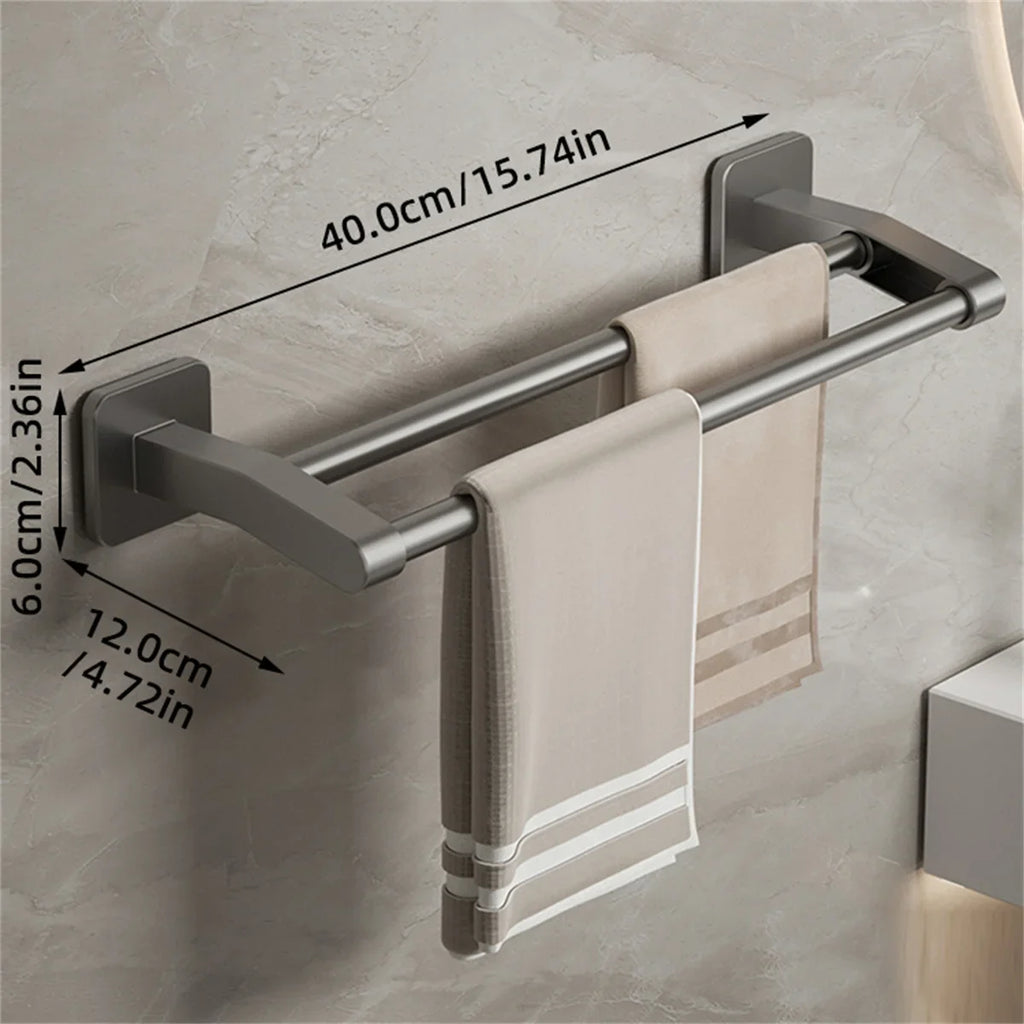 Self-Adhesive Double Towel Bar No-Drill Bathroom Towel Rack White/Gray