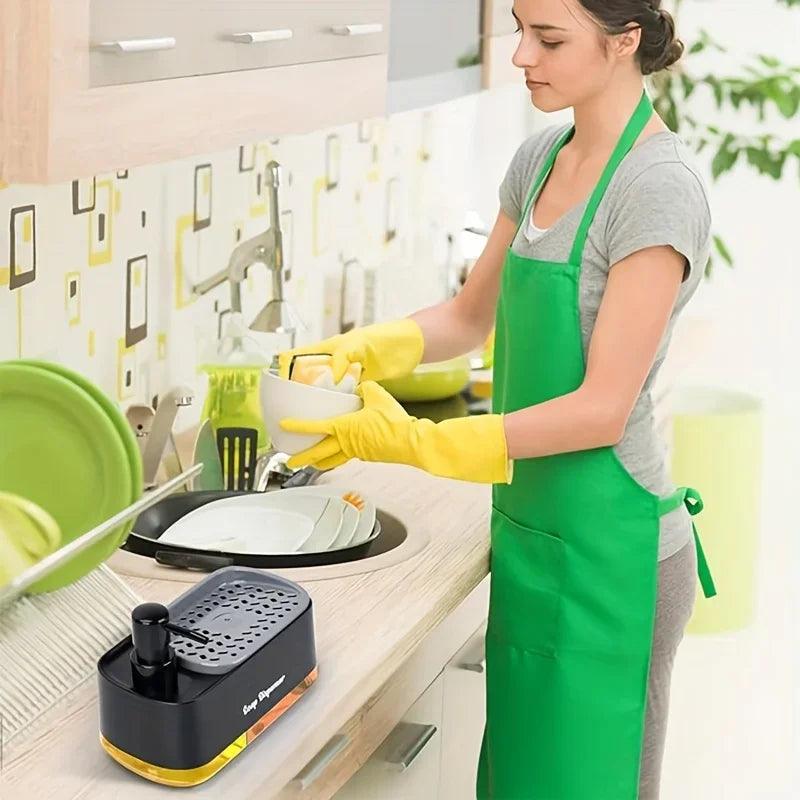 2-in-1 Kitchen Soap Dispenser with Built-In Sponge Holder Countertop Dish & Hand Pump