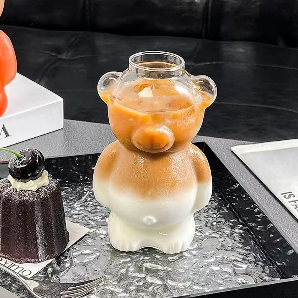 Cute Bear Glass Mug with Straw 320ml (11 fl oz) - Kawaii Cartoon Coffee & Milk Cup