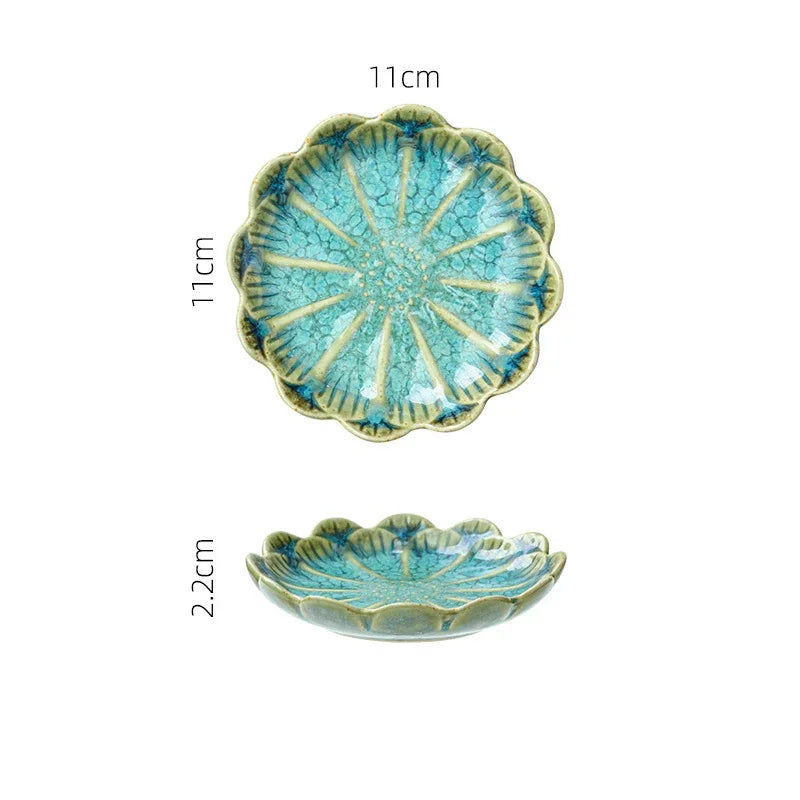 Japanese Style Ceramic Sushi & Sashimi Plate - Retro Kiln Glaze Mini Dipping Dish 11 x 11 x 3.1 cm (4.3 x 4.3 x 1.2 in)