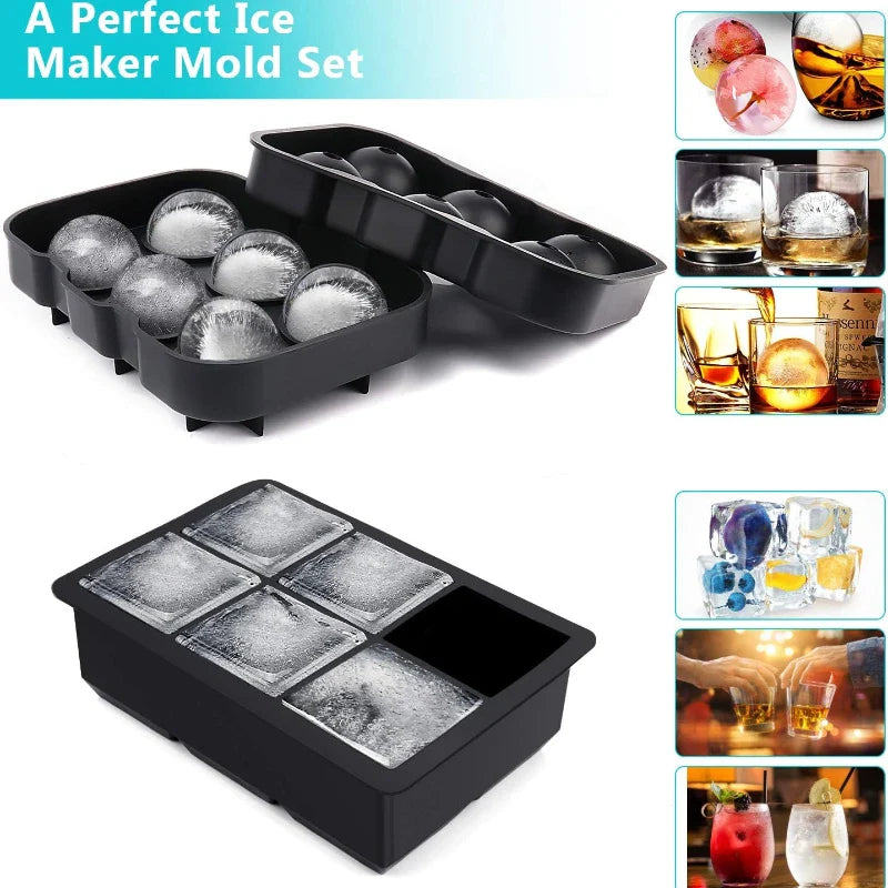 Silicone Ice Ball Maker Tray – 4/6/8-Grid Ice Mold for Cocktails, Chocolate & Jelly – Food-Grade Dishwasher-Safe