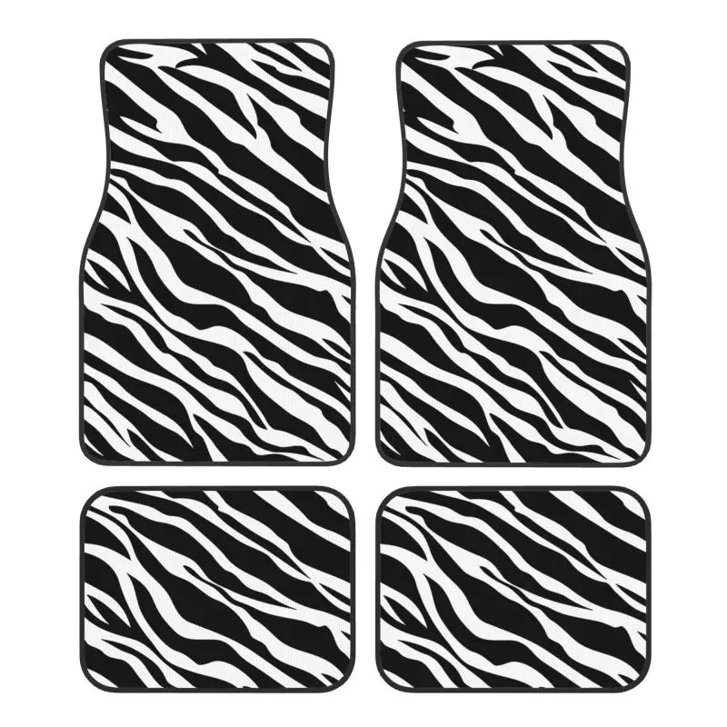 Zebra Stripe Car Floor Mats 4-Piece Non-Slip All-Weather Universal Mats for Sedan SUV