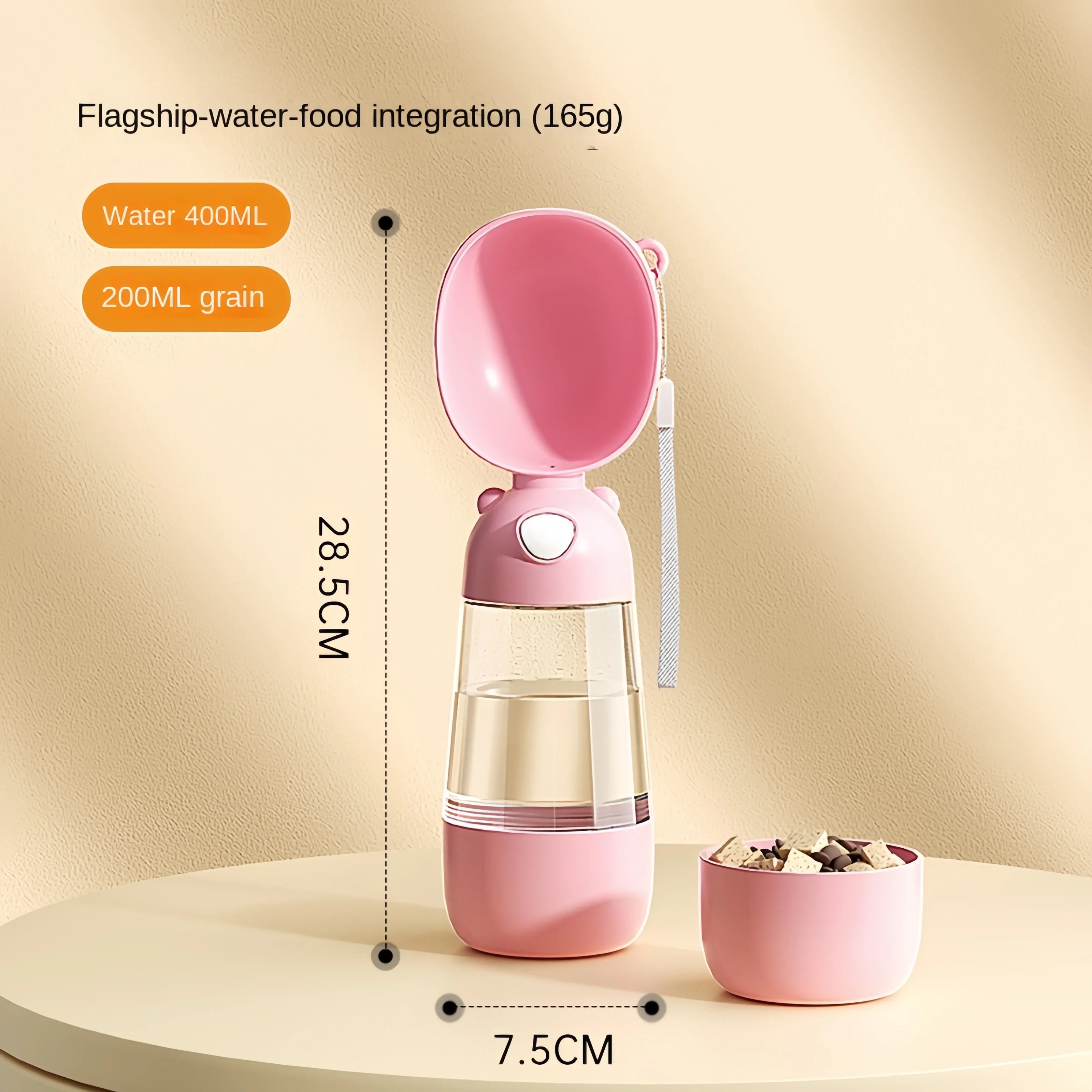 Portable Pet Water Bottle with Food Dispenser, Food-Grade Travel Bowl for Dogs & Cats