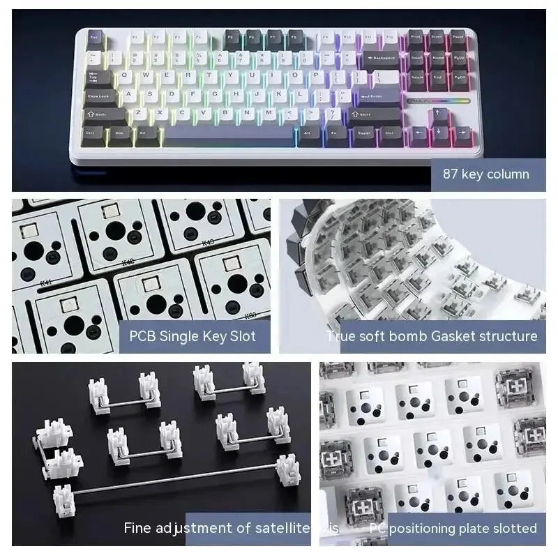 87-Key Tri-Mode Mechanical Keyboard - 2.4G USB Bluetooth, RGB PBT Keycaps, Hot-Swappable Gasket Design, 4000mAh Battery