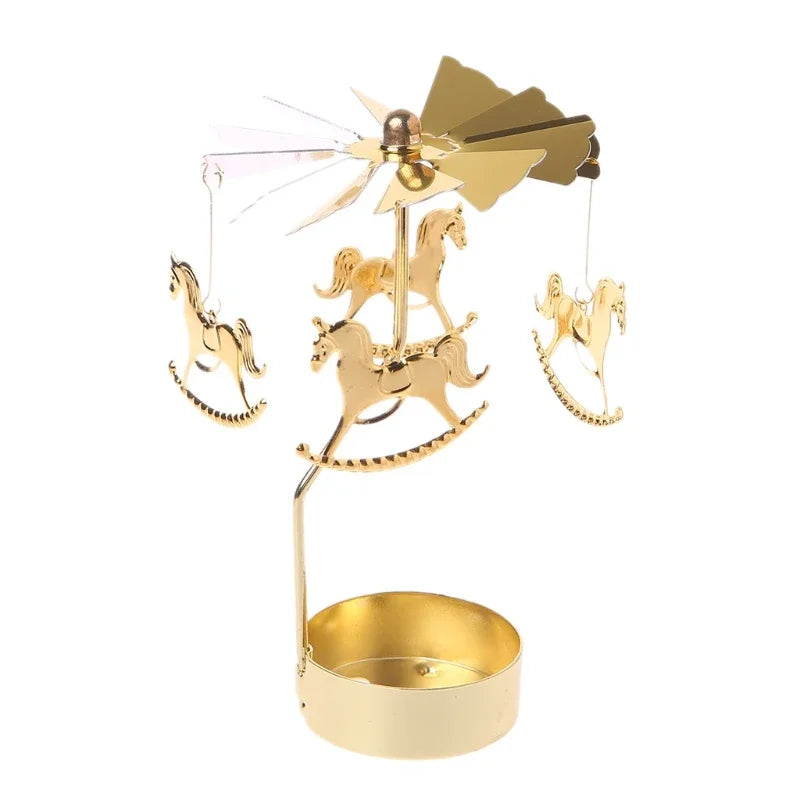 Gold Metal Rotating Tealight Candle Holder - Tabletop Spinner for Wedding Christmas Dinner Party Decoration Gift