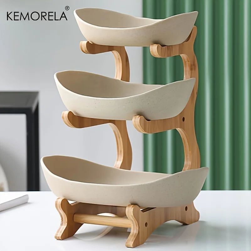 2/3-Tier Wooden Fruit Stand - Modern Snack & Candy Tray, Dried Fruit Basket and Cake Stand