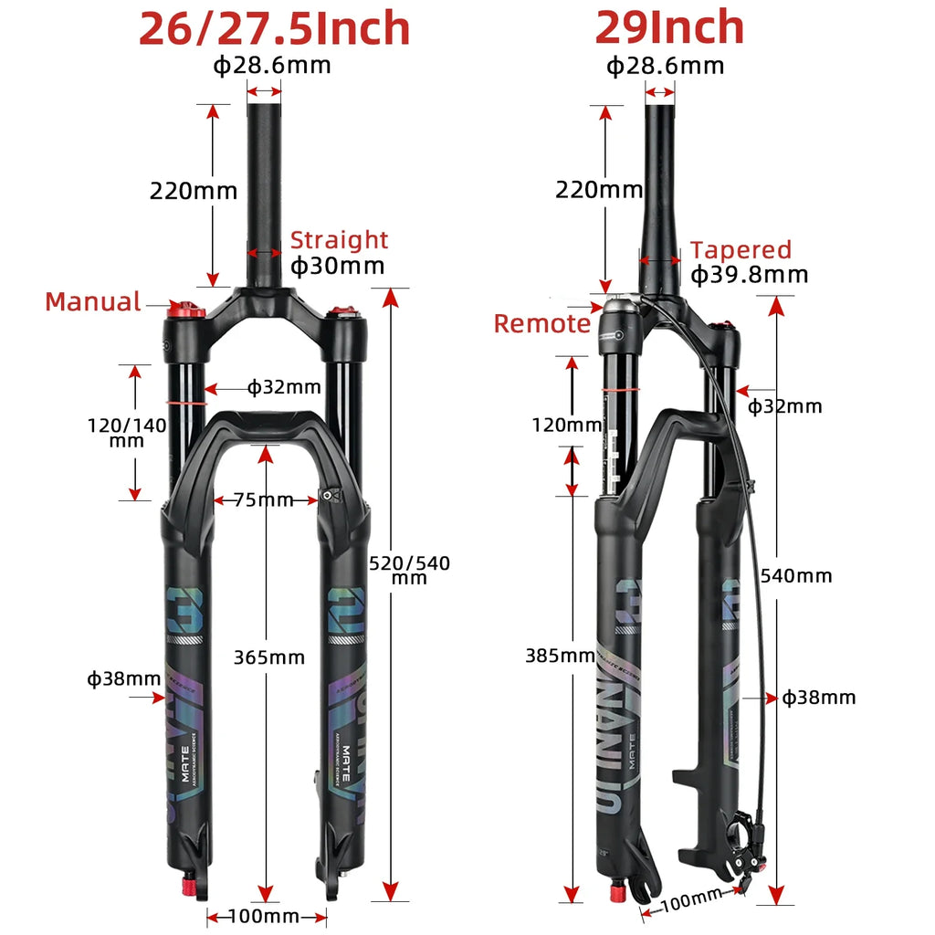 Air Suspension MTB Fork Rebound and Lockout Adjustment 26 / 27.5 / 29-Inch Straight or Tapered, 120mm (4.7in) & 140mm (5.5in) Travel