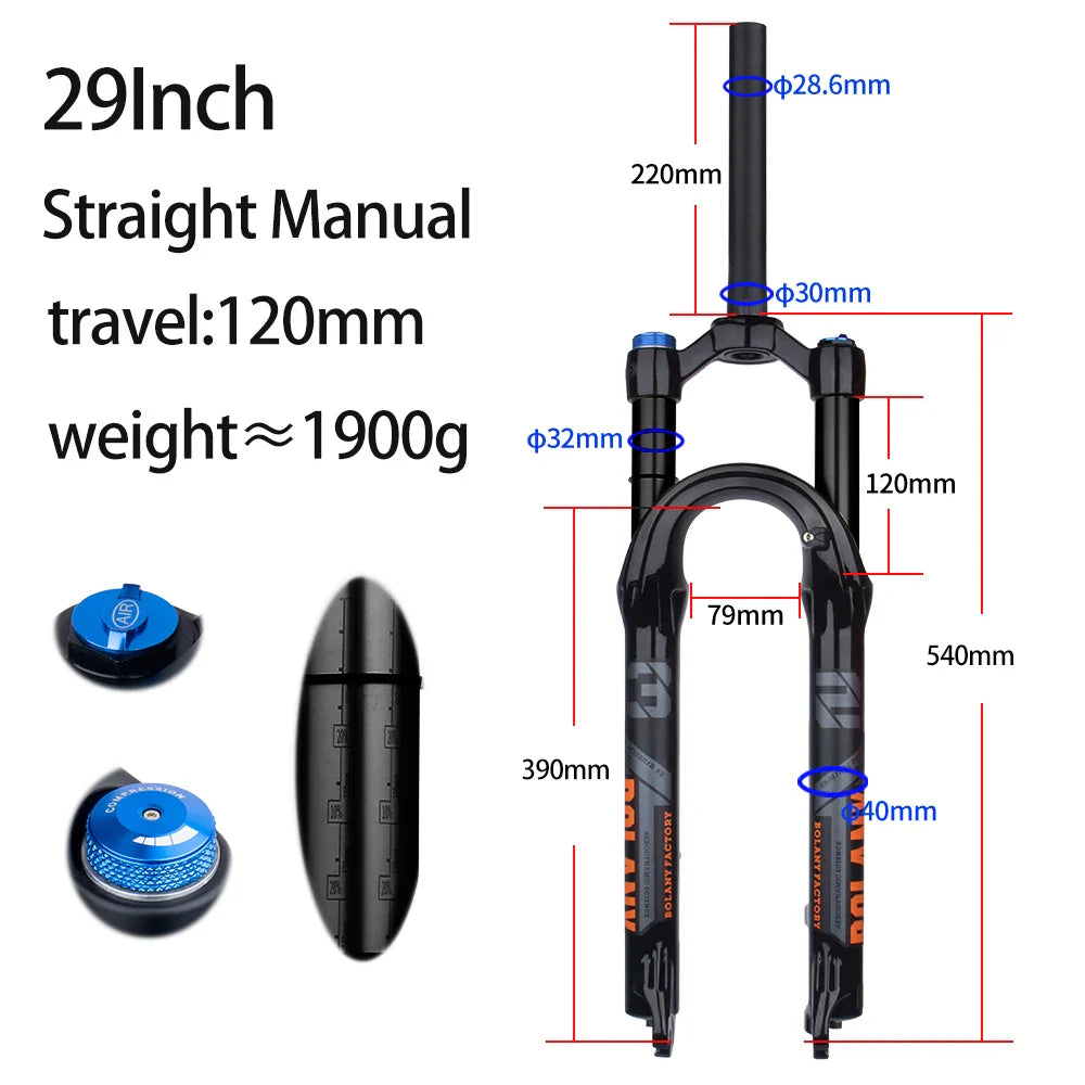 120mm (4.7in) Travel Mountain Bike Air Fork 27.5/29 in, 32mm (1.26in) Stanchion Magnesium Alloy Suspension - Orange