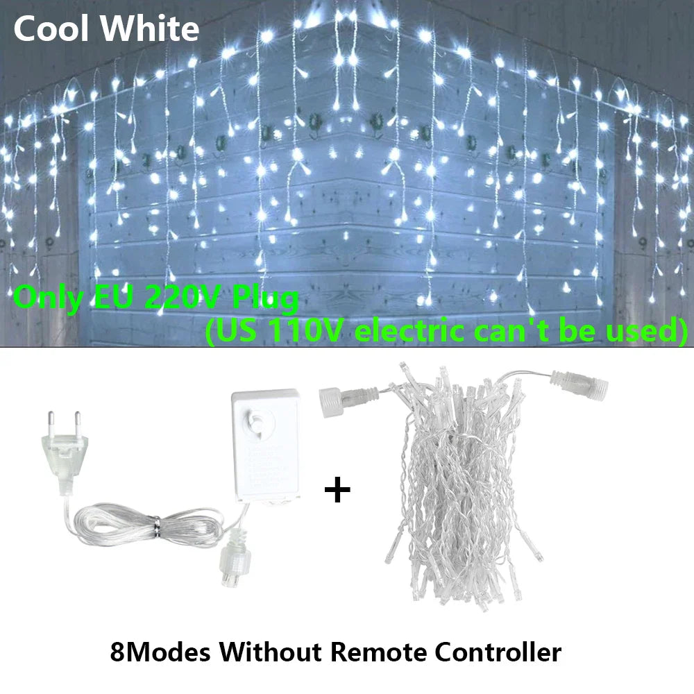 40 m (131 ft) LED Curtain Icicle String Fairy Lights with Remote – Waterproof Outdoor & Indoor Christmas Wedding Party Decor