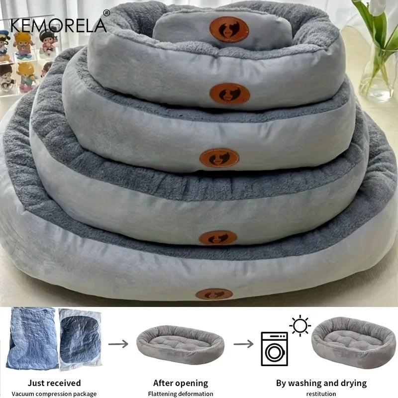 Plush Oval Pet Bed for Dogs & Cats — Thickened Machine-Washable All-Season Cushion for Small, Medium & Large Breeds