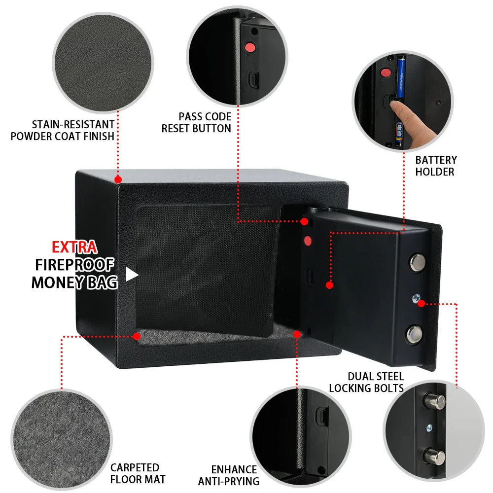 Fireproof Home Safe with Digital Keypad, Sensor Light and Adjustable Shelf - Secure Money Bag Storage