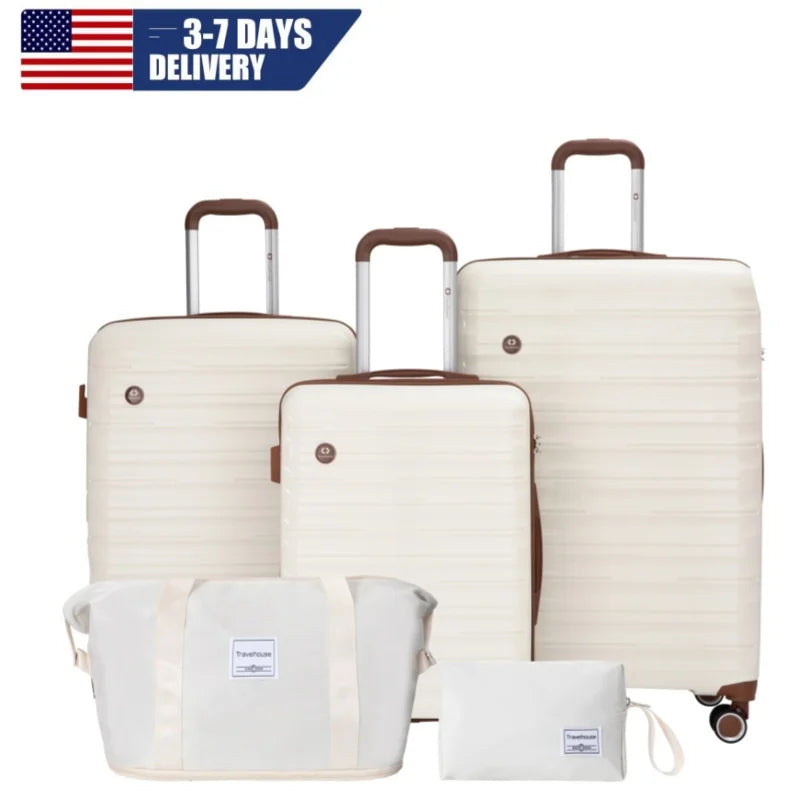 5-Piece Travel Luggage Set – 3 Hardshell Suitcases with Double Spinner Wheels & TSA Lock, Waterproof Duffel & Toiletry Bag