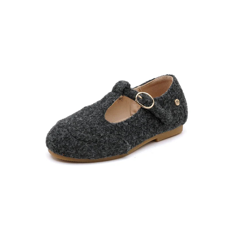 Kids Gray Slip-On Mary Jane Flats – Toddler & Children Oxford Platform Party Shoes (Size 21–37 • 13–22.5 cm / 5.12–8.86 in)