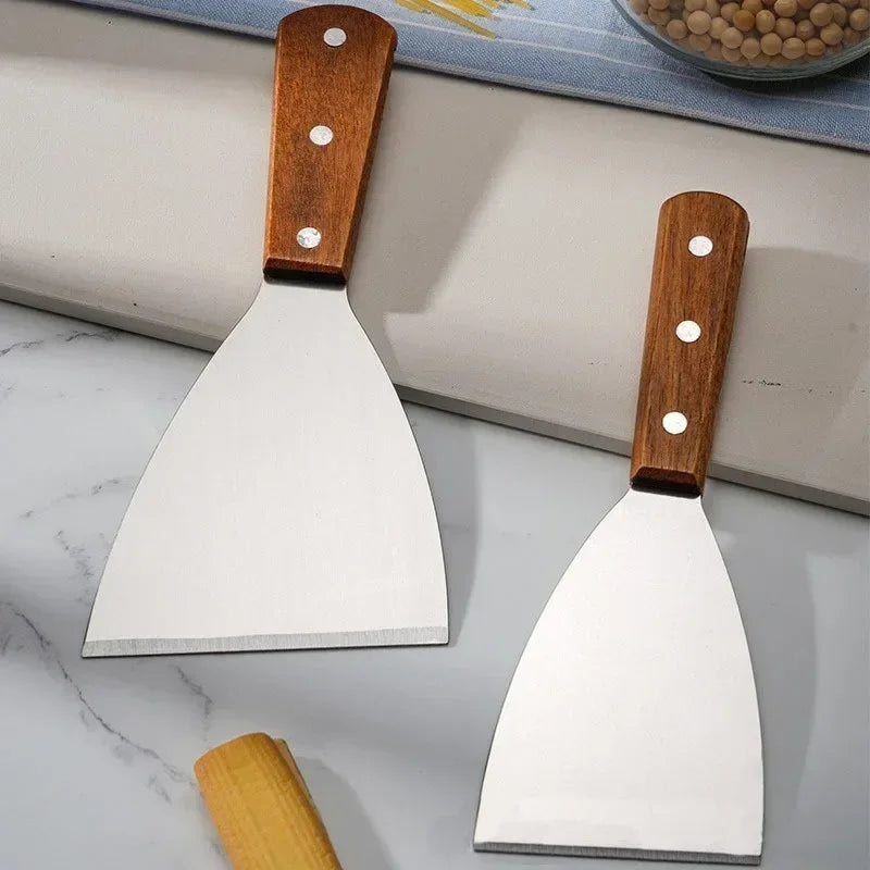 Wooden Handle Stainless Steel Offset Spatula for Steak, Burger, Pancake & Pizza - BBQ Kitchen Scraper