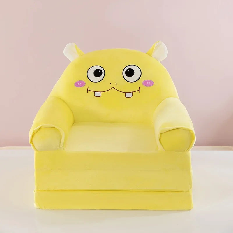 Foldable 3-Layer Plush Kids Sofa Chair Cartoon Baby Seat with Removable Cover