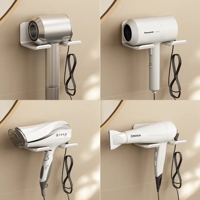 Hair Dryer & Straightener Holder - Wall-Mounted Nail-Free Aluminum Shelf for Bathroom Storage