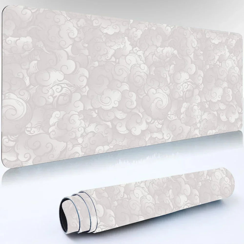 Japanese Clouds Kawaii Black XXL Gaming Mouse Pad - Large Non-Slip Rubber Desk Mat for Laptop & PC
