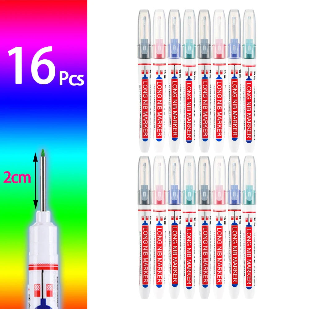 Waterproof Long-Head Deep-Hole Marker Pens 20mm Tip — Permanent Oil Ink for Metal, Wood & Carpentry (Black, Blue, Red, Green)