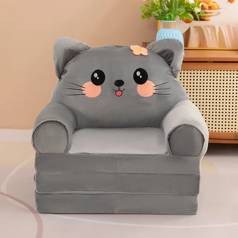 Foldable 3-Layer Plush Kids Sofa Chair Cartoon Baby Seat with Removable Cover