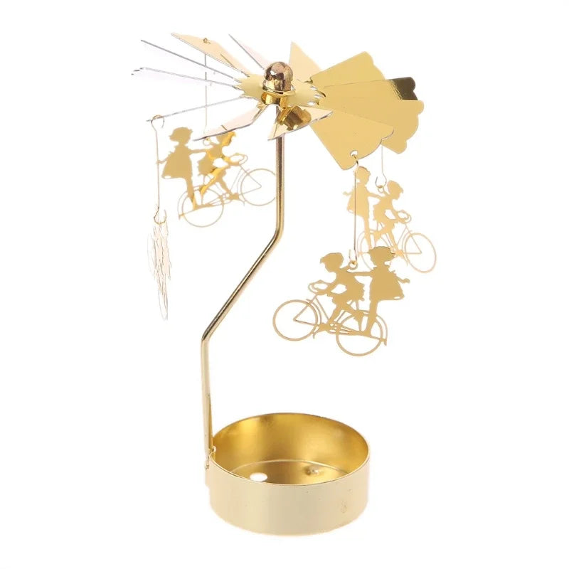 Gold Metal Rotating Tealight Candle Holder - Tabletop Spinner for Wedding Christmas Dinner Party Decoration Gift