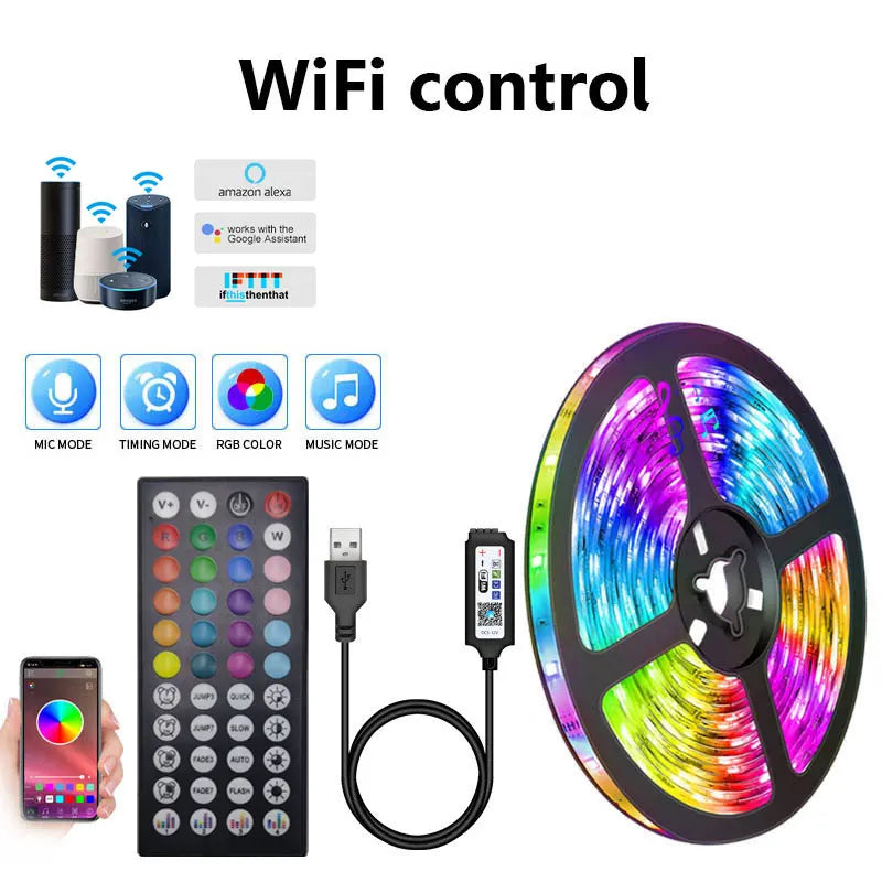 5050 RGB LED Strip Light 5V USB — Smart WiFi & Bluetooth LED Tape for TV, Bedroom, Kitchen | 5m & 10m Options