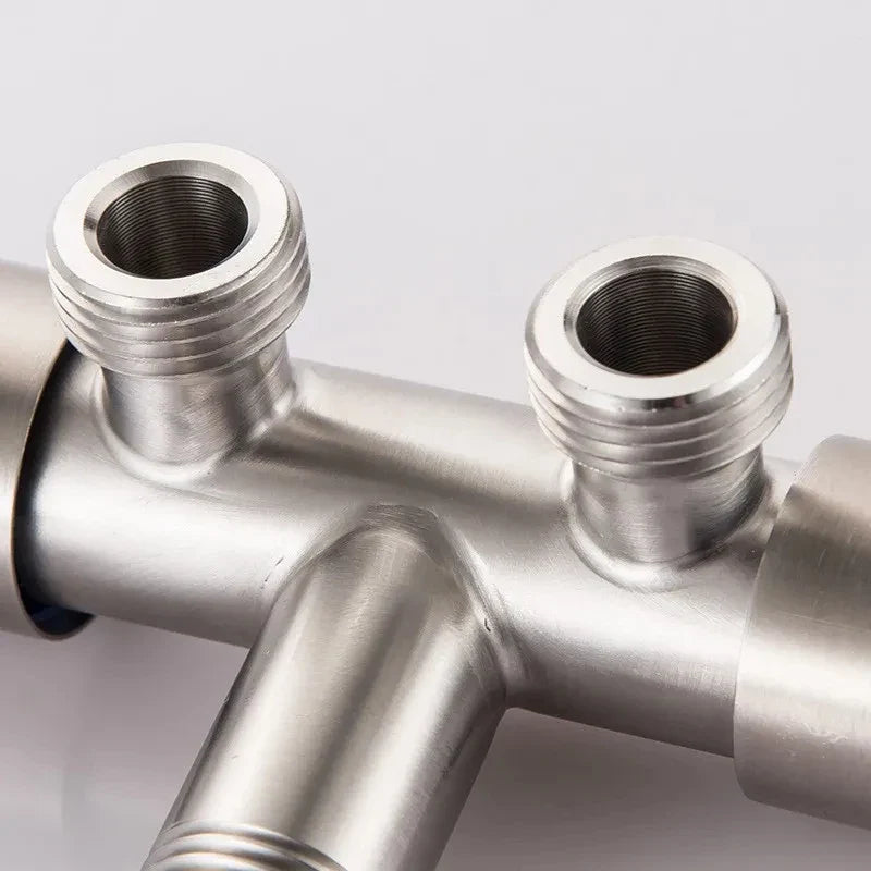 Stainless Steel Cold Water Angle Valve 1-In-2-Out Double Outlet for Toilet & Washing Machine