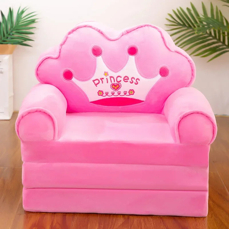 Foldable 3-Layer Plush Kids Sofa Chair Cartoon Baby Seat with Removable Cover